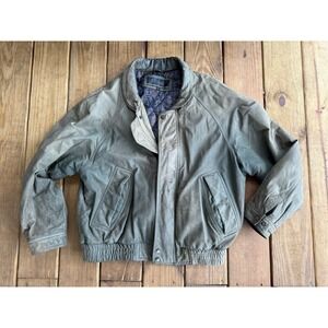 Vintage 80s 90s Cognac 100%  Leather Bomber Jacket Tan Quilt Lined XL